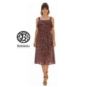 NWT!! BOBEAU - Burgundy sleeveless front ruffle floral dress